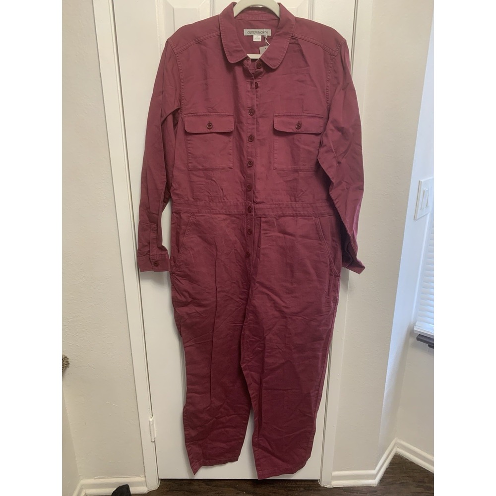 NWT Outerknown Station Jumpsuit Linen Cotton Utility Coverall Burgundy Large